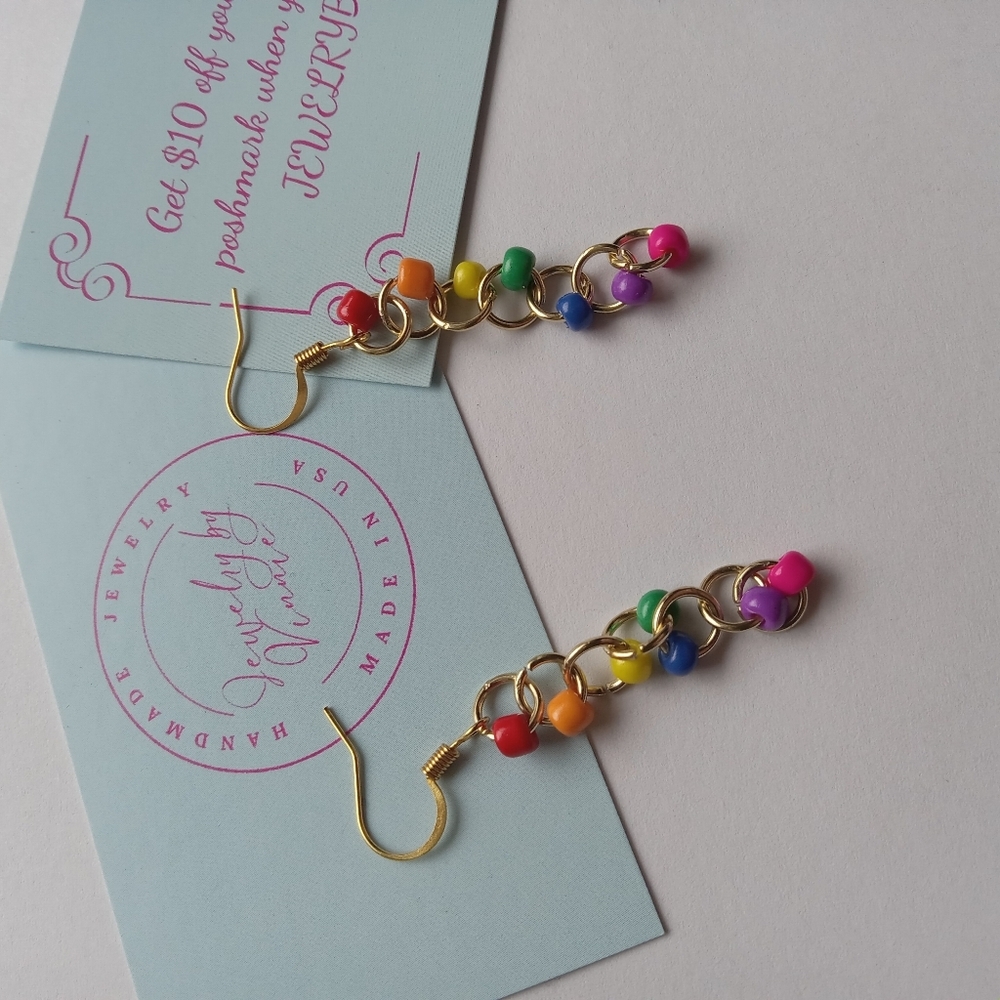Hand Crafted Multicolor Beaded Earrings - Picture 2 of 6